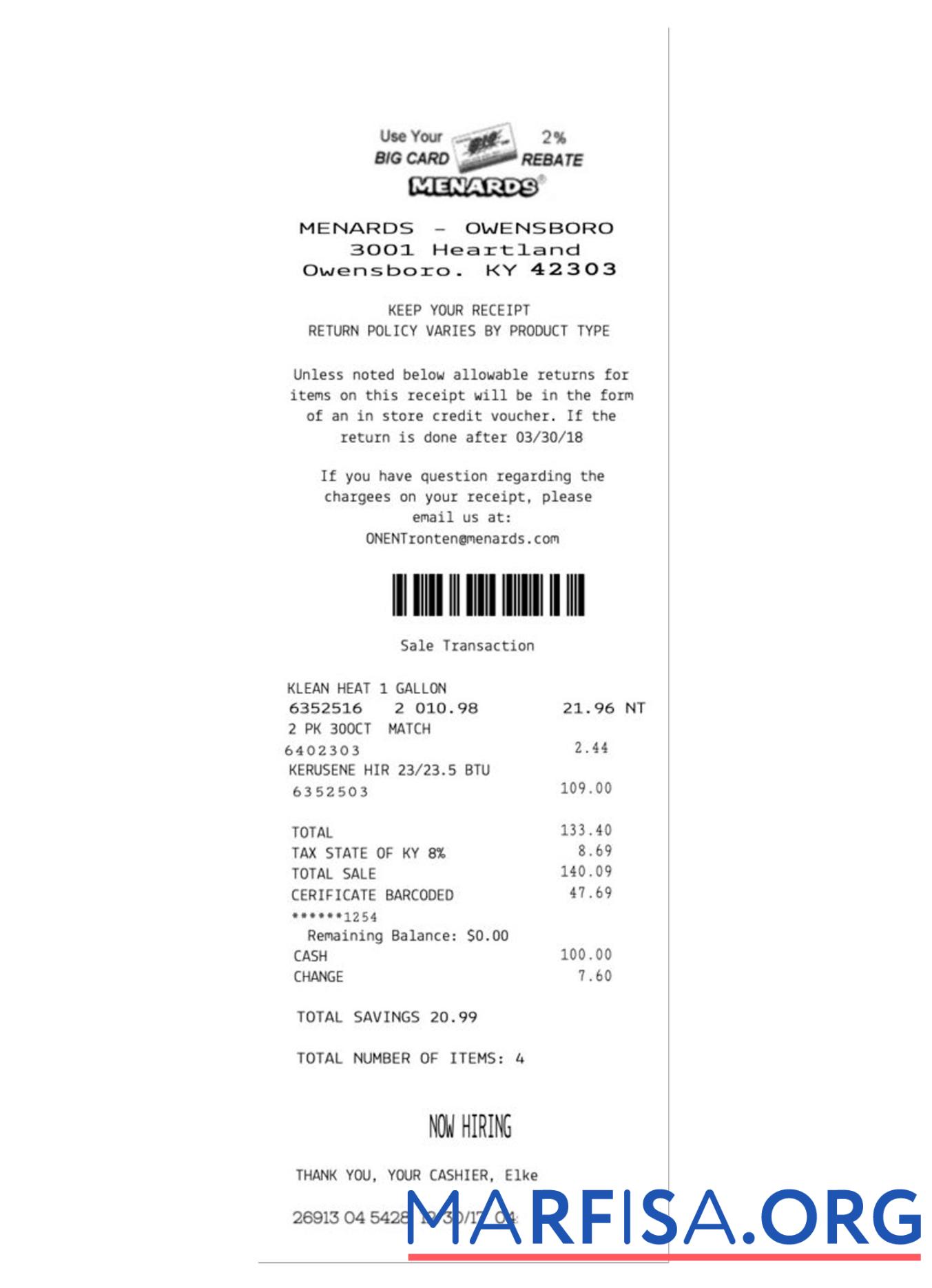 Blank MENARDS payment receipt download for verification
